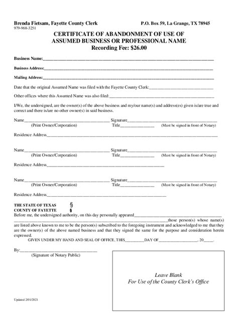 certificate of abandonment